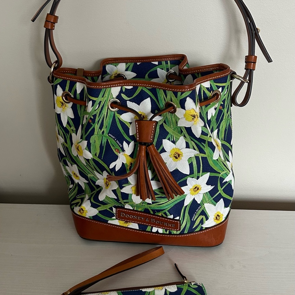 Dooney & Bourke Floral Bucket Bag - Blue and Brown